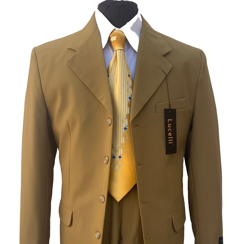 LUCELLI 2 PIECE 4B MEN'S SUIT HIHGT QUILIT ITALIAN POLYESTER 4B WOOL TOUCH